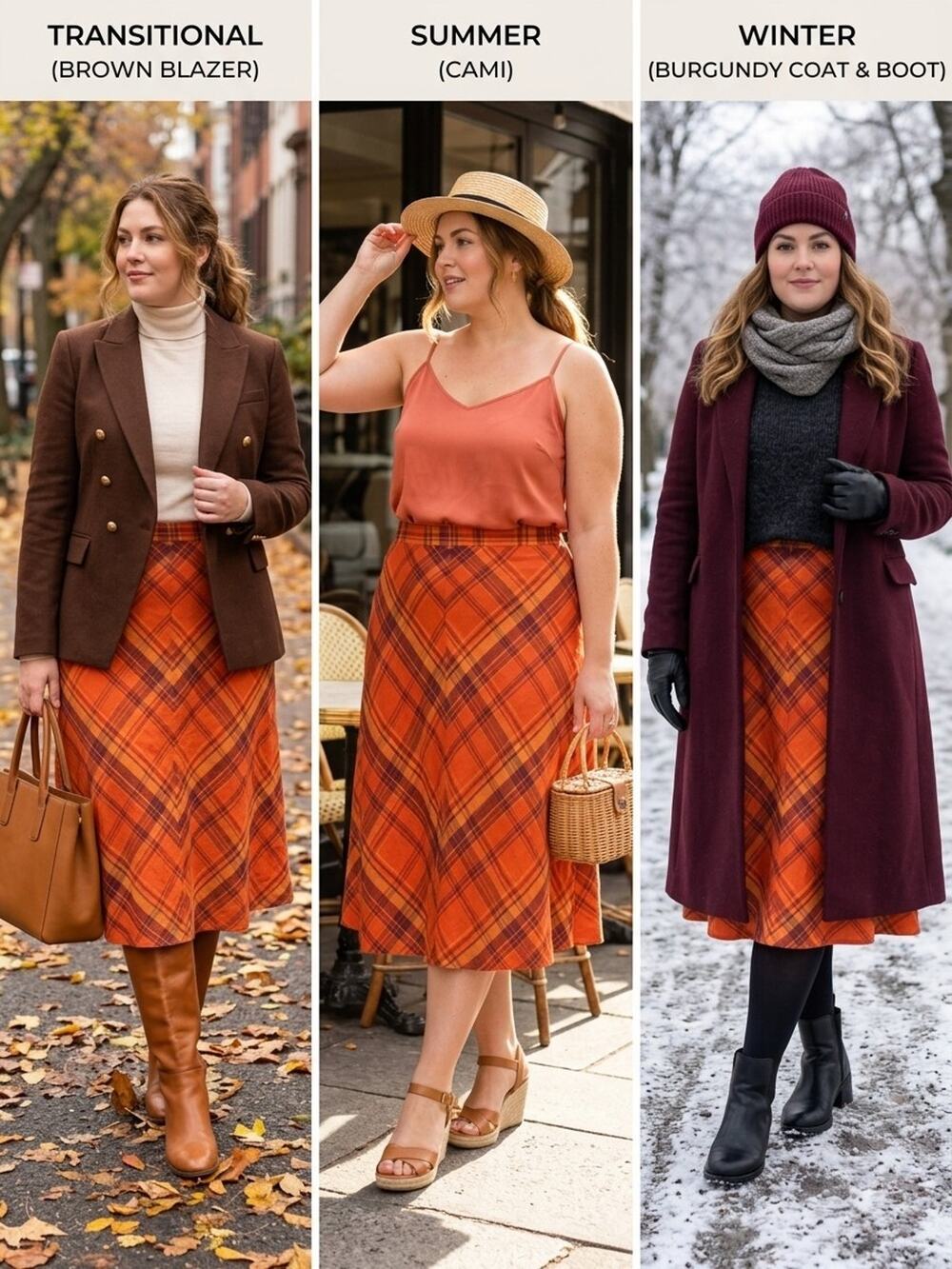 Kasper Linen blend Plaid Midi Skirt Orange burgundy Fall Academia Preppy -22 W